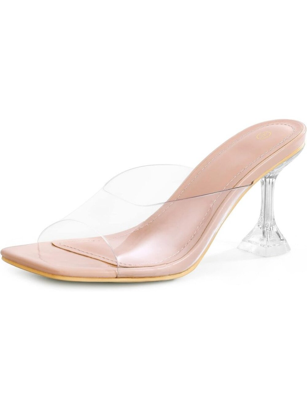 Women's Nude Square Open Toe Transparent Stiletto Mules Clear Heeled Sandals